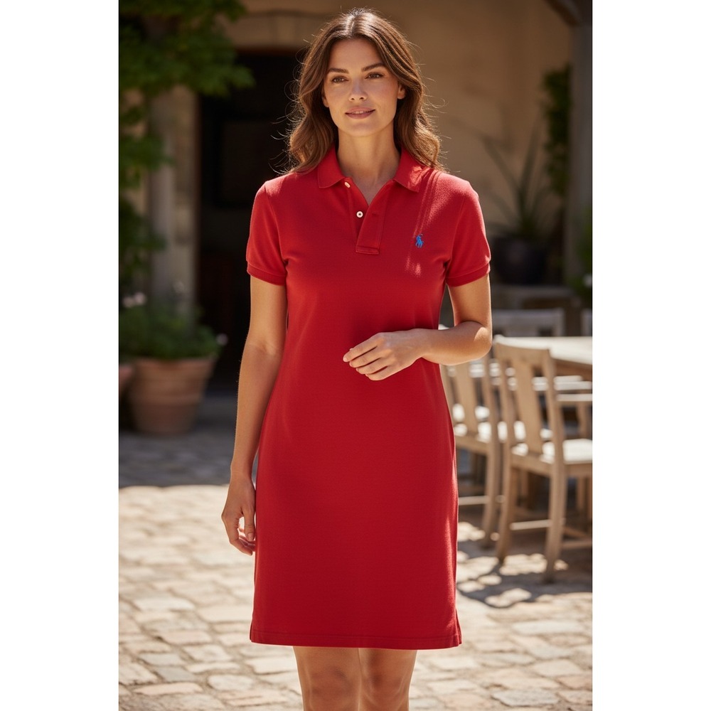 Polo Ralph Lauren Polo Dress Womens Red Short Sleeve Pique Knit Mini Size S